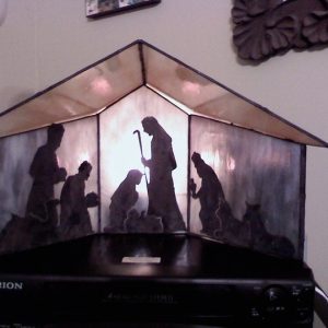 Stained Glass 3-D Manger with Copper Overlay Nativity Scene