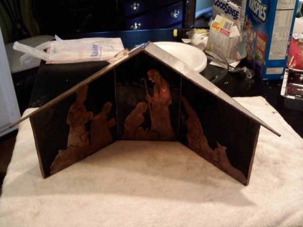 Stained Glass 3-D Manger with Copper Overlay Nativity Scene - Image 3