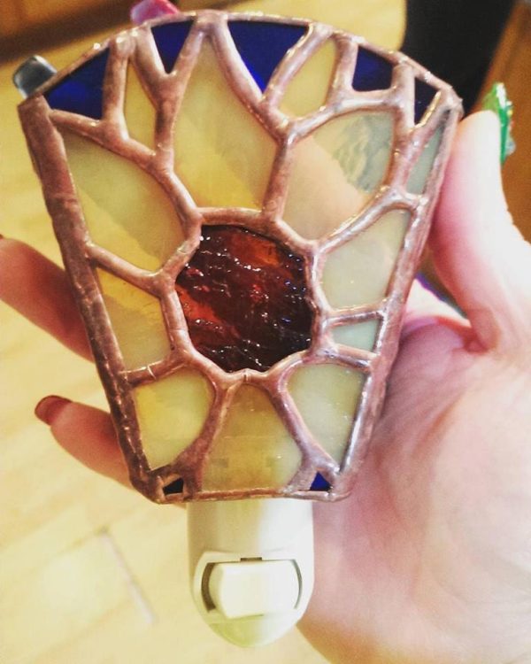 Custom Designed Stained Glass 3 Panel Nightlight - Sunflower