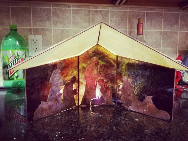 Stained Glass 3-D Manger with Copper Overlay Nativity Scene - Image 4