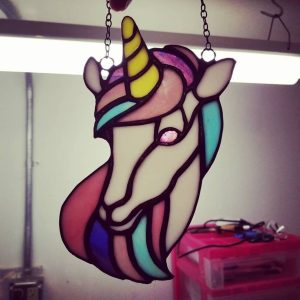 Rainbow Unicorn Stained Glass Suncatcher Window Hanging