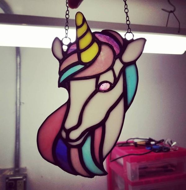 Rainbow Unicorn Stained Glass Suncatcher Window Hanging