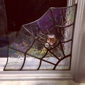 Corner Spiderweb with Glass Gem Spider with Wire legs