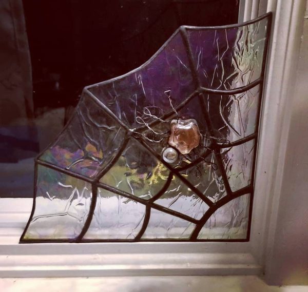 Corner Spiderweb with Glass Gem Spider with Wire legs