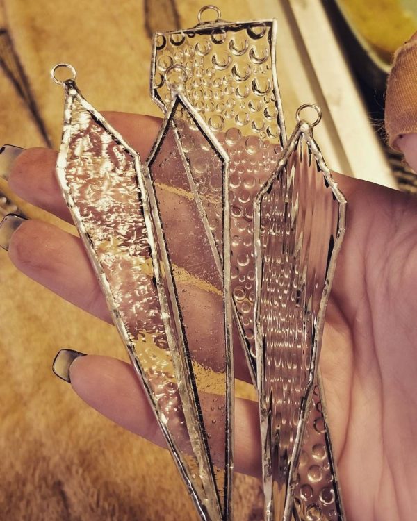 3 Unique Textured Clear Glass Icicles