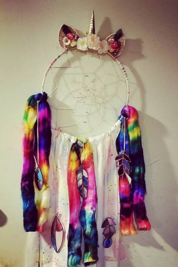 OOAK Hand Made Dreamcatcher Wall hanging with Stained Glass Feathers - Image 2