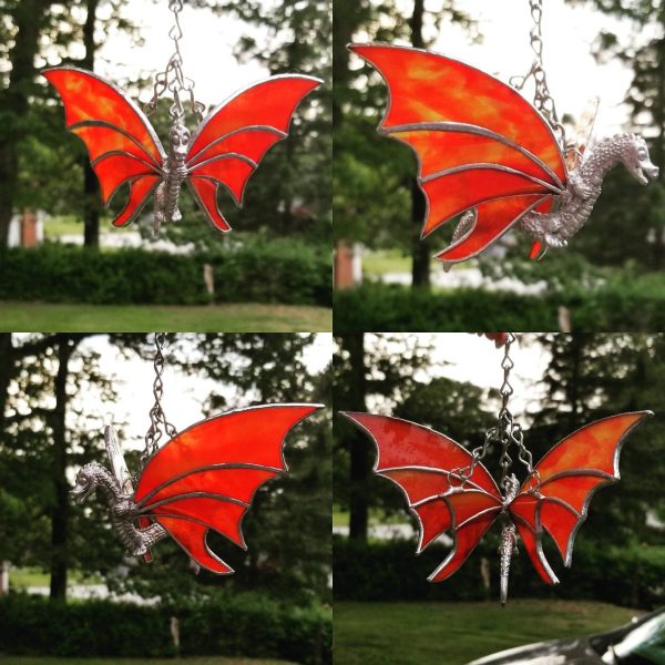 OOAK Dragon Hanging Figurine with Stained Glass Glass Wings - Image 2