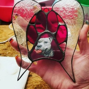 Stained Glass Pet Memorial Simplified Wings Personalized with Pets photograph