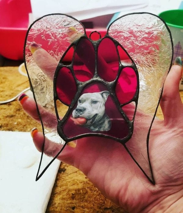 Stained Glass Pet Memorial Simplified Wings Personalized with Pets photograph