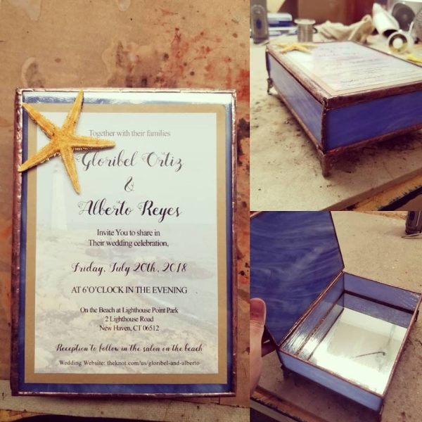 Customized one of a Kind Stained Glass Wedding Box with Invitation Inlay. - Image 10