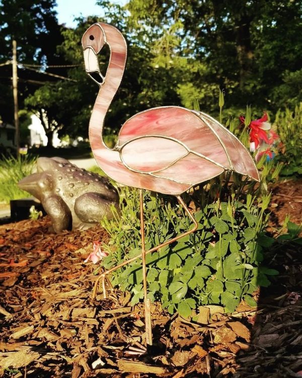 OOAK Stained Glass Pink Flamingo Garden Stake - Image 2