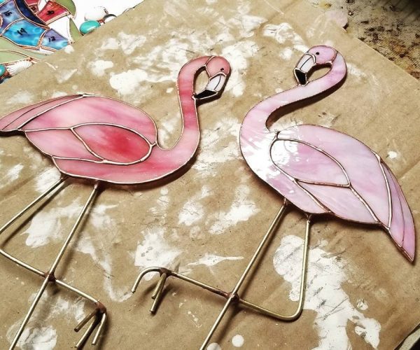 OOAK Stained Glass Pink Flamingo Garden Stake - Image 9
