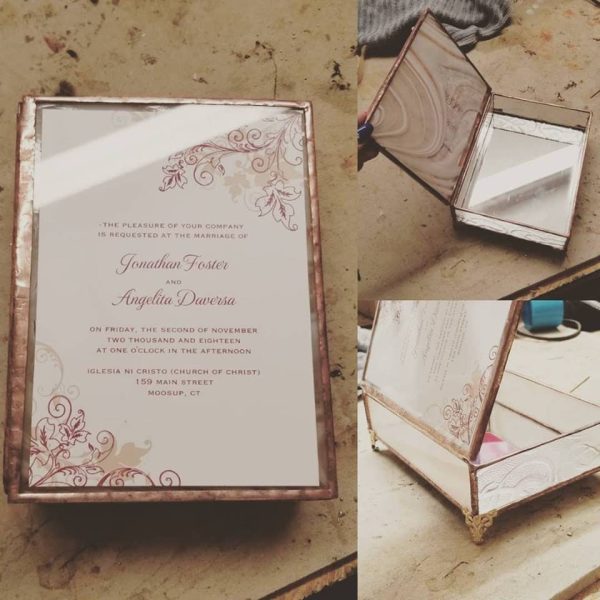 Customized one of a Kind Stained Glass Wedding Box with Invitation Inlay. - Image 5