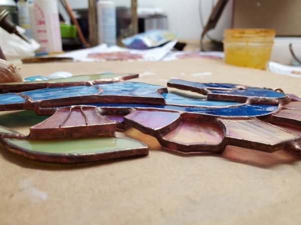 Stained Glass Sea Horse with Genuine Sea Shells and Glass Gem Accents - Image 8