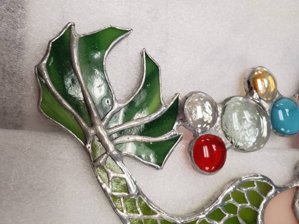 Stained Glass Mermaid with real Sea Shell and Glass Gem Accents. - Image 3