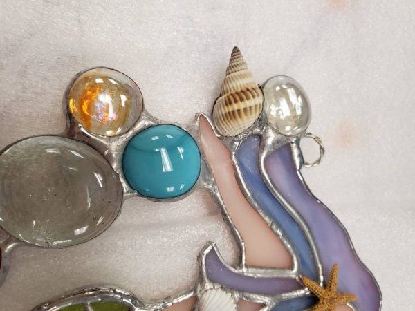 Stained Glass Mermaid with real Sea Shell and Glass Gem Accents. - Image 4