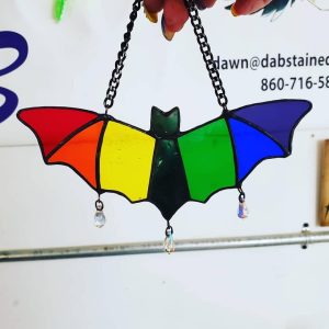 Stained Glass Rainbow Bat Suncatcher with Crystal Dangles