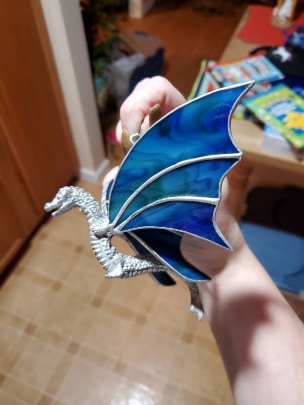 OOAK Dragon Hanging Figurine with Stained Glass Glass Wings - Image 8