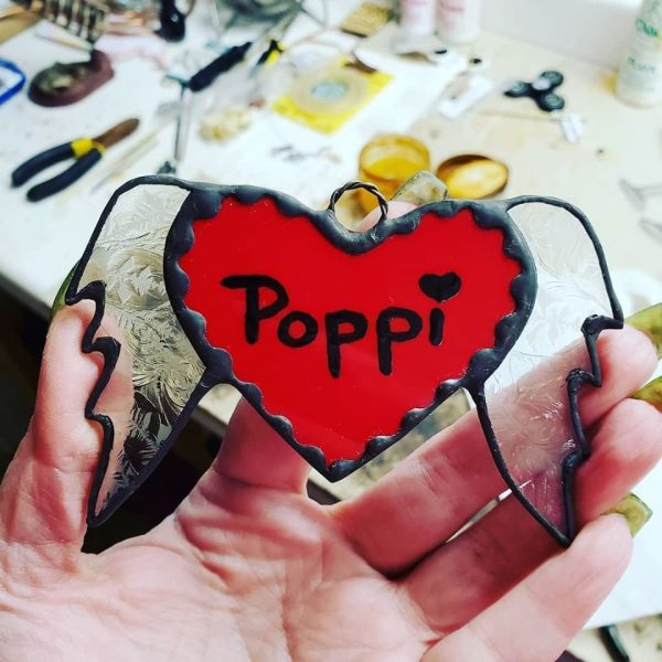 Stained Glass Memorial Heart with Wings