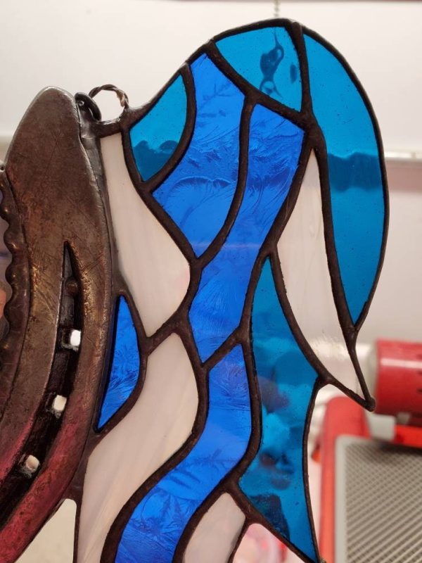 Personalized Horse Pet Memorial with your horseshoe and photos and Stained Glass Wings. - Image 3