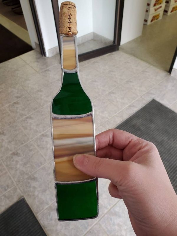 Stained Glass Wine Bottle Suncatcher with Cork Accent. - Image 3