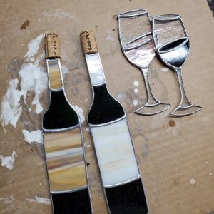 Stained Glass Wine Bottle Suncatcher with Cork Accent.