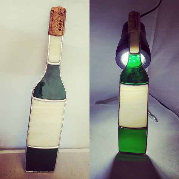 Stained Glass Wine Bottle Suncatcher with Cork Accent. - Image 5