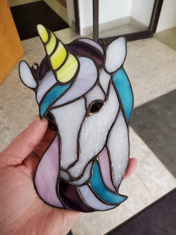 Rainbow Unicorn Stained Glass Suncatcher Window Hanging - Image 2