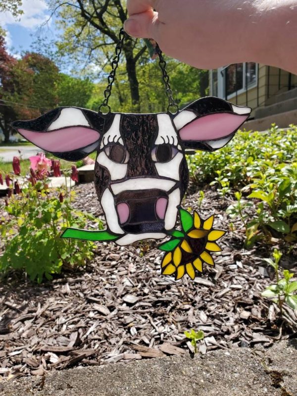 Stained Glass Cow Suncatcher with Sunflower - Image 4