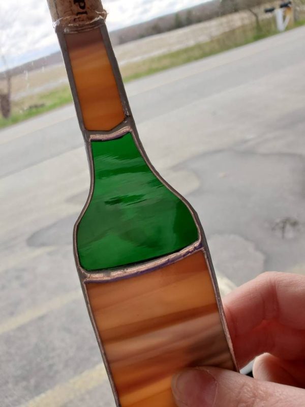 Stained Glass Wine Bottle Suncatcher with Cork Accent. - Image 4