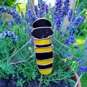 OOAK Stained Glass Bee Garden Stake
