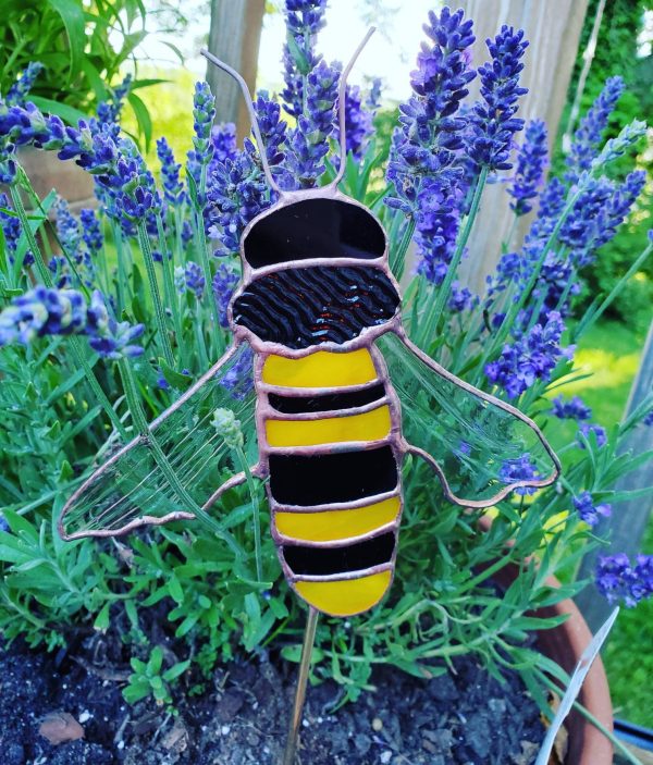 OOAK Stained Glass Bee Garden Stake