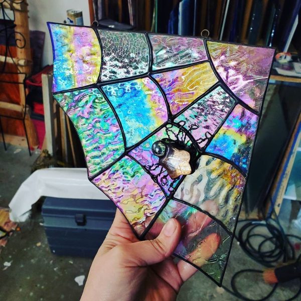 Corner Spiderweb with Glass Gem Spider with Wire legs - Image 8