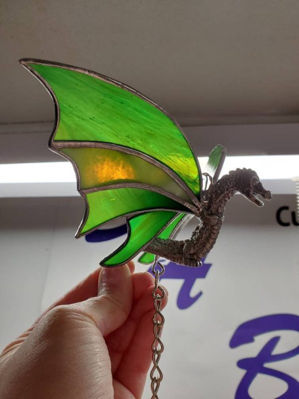 OOAK Dragon Hanging Figurine with Stained Glass Glass Wings - Image 9