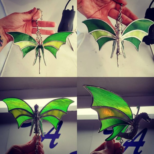 OOAK Dragon Hanging Figurine with Stained Glass Glass Wings - Image 10