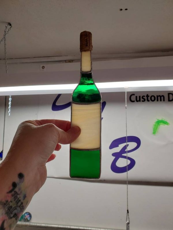 Stained Glass Wine Bottle Suncatcher with Cork Accent. - Image 7