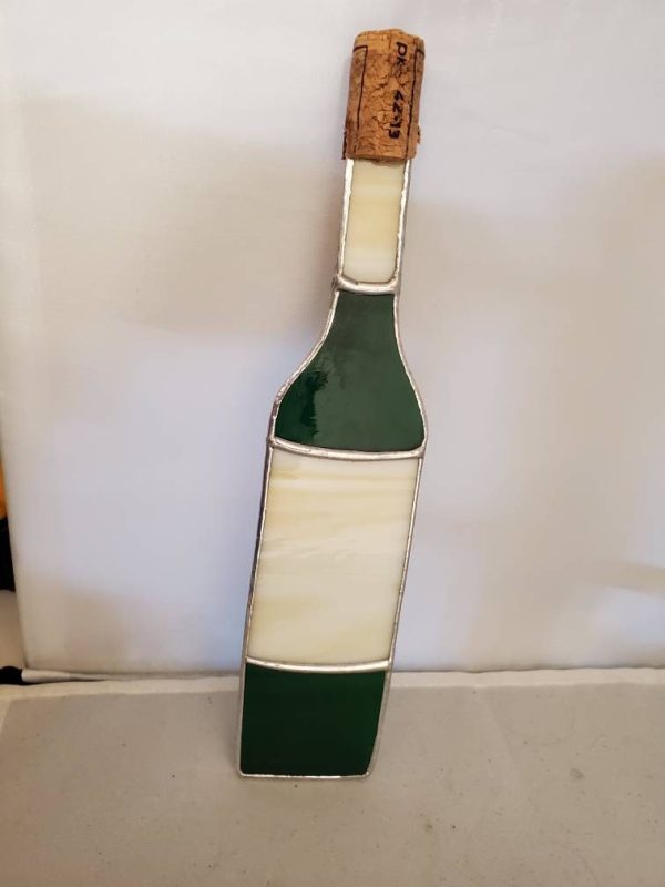 Stained Glass Wine Bottle Suncatcher with Cork Accent. - Image 6