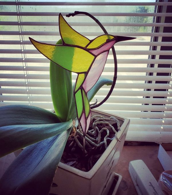 Stained Glass Hummingbird Garden Plant Stake - Image 2