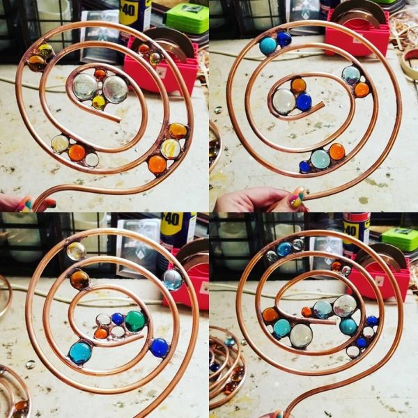 Hand Formed Copper Pipe "Lollipop" Garden Stakes with Glass Gems - Image 3