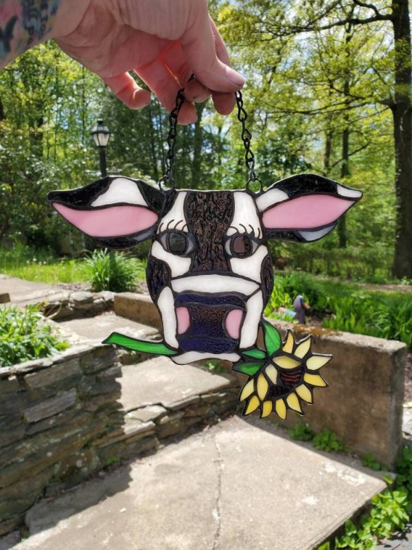 Stained Glass Cow Suncatcher with Sunflower - Image 5