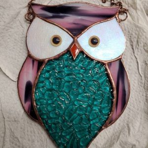 Stained Glass Owl Suncatcher with painted Glass Eyes.