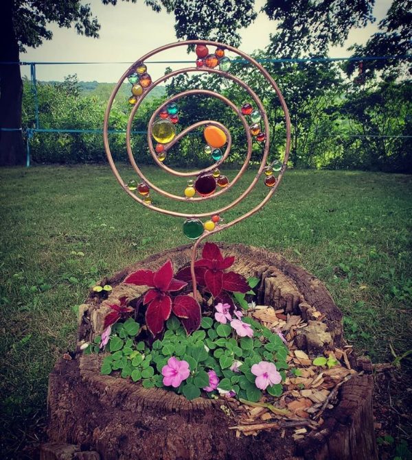 Hand Formed Copper Pipe "Lollipop" Garden Stakes with Glass Gems - Image 4