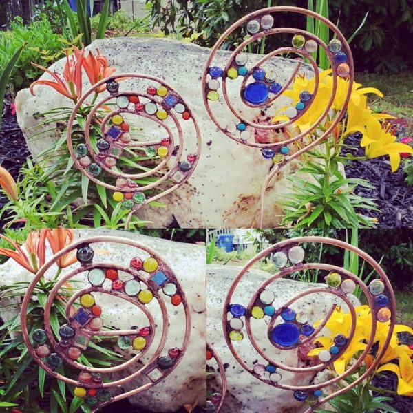 Hand Formed Copper Pipe "Lollipop" Garden Stakes with Glass Gems - Image 5