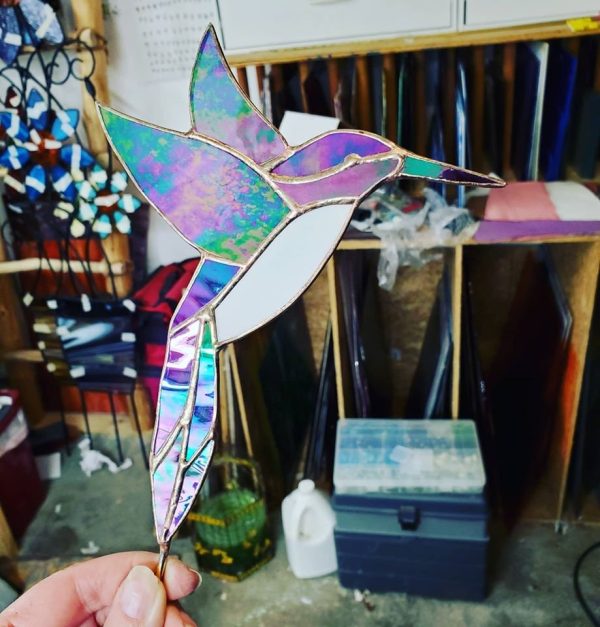 Stained Glass Hummingbird Garden Plant Stake - Image 6