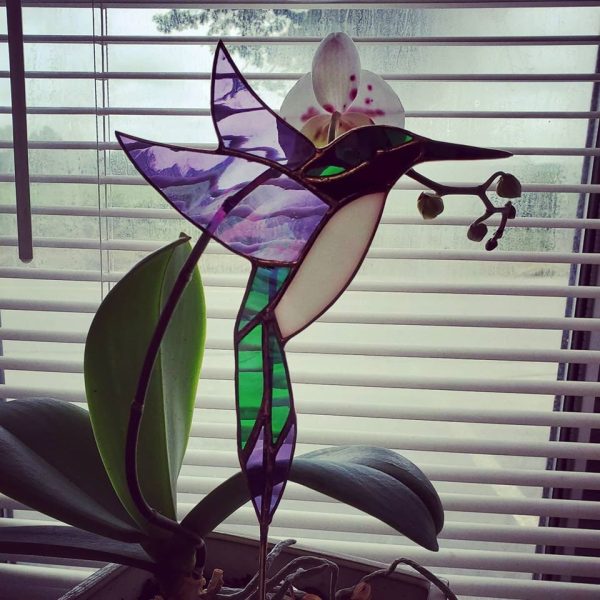 Stained Glass Hummingbird Garden Plant Stake - Image 7