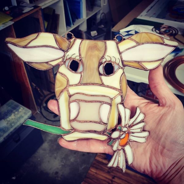 Stained Glass Brown Cow with Daisy - Image 2