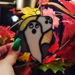 Stained Glass Ghosts in a Cemetery Suncatcher