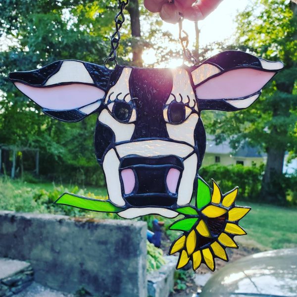 Stained Glass Cow Suncatcher with Sunflower - Image 6