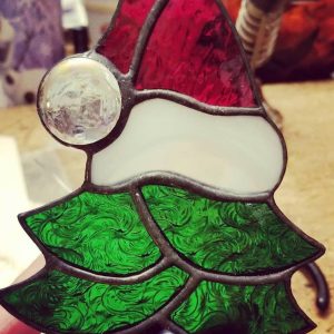 Stained Glass Tree with Santa Hat
