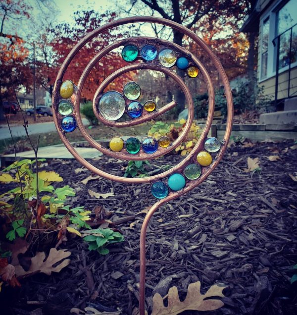 Hand Formed Copper Pipe "Lollipop" Garden Stakes with Glass Gems - Image 7